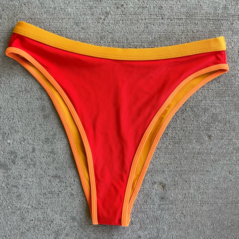 One one high rise red orange bikini bottom NWOT